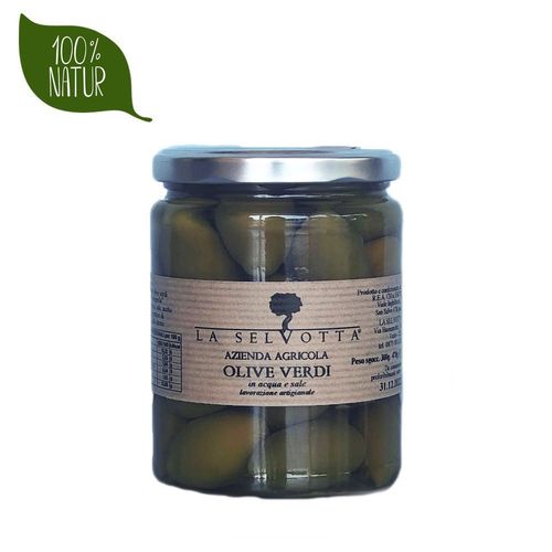 Grüne Oliven aus Italien in Salzlake 475gr La Selvotta
