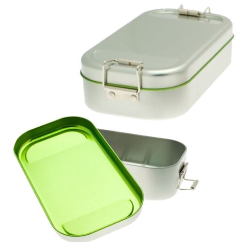 Metal lunch box lunch box plastic free with green inner lid