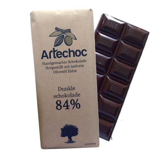 Halbbitter Schokolade 84% Kakao mit Olivenöl 100gr Artechoc
