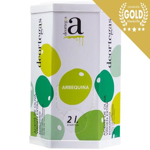 De Ortegas organic Arbequina olive oil in 2L bag in box
